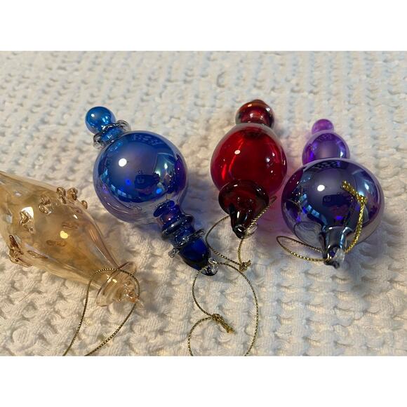 Pier 1 Imports Christmas Blown Glass Ornaments Luster Colorful Set of 4 - Picture 4 of 8